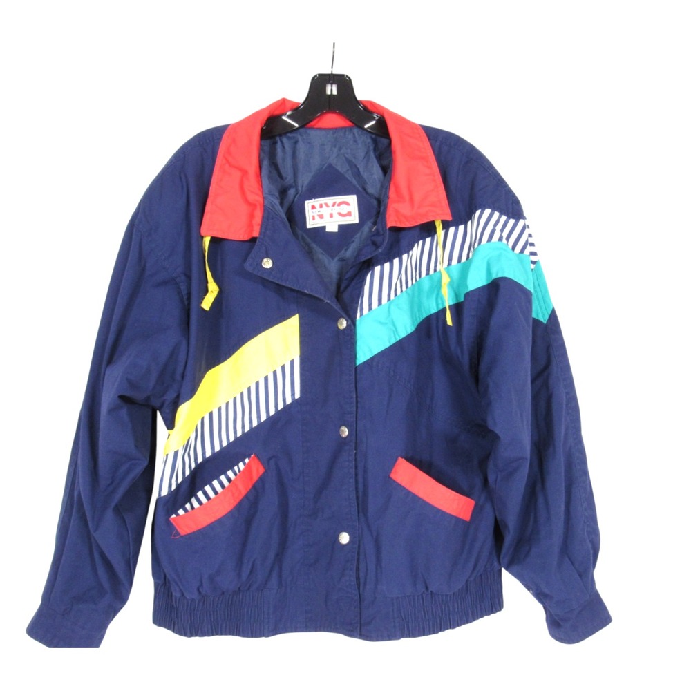 VTG 80"s NEW YORK GIRL Women's COLORBLOCK/NAUTICAL Snap POCKETS Jacket Coat Sz L